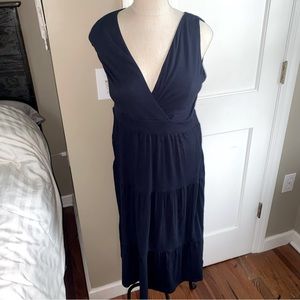 Boden Sleeveless Tiered Maxi Dress Cross Front Size P8 Navy Blue